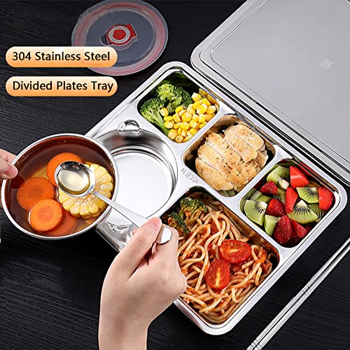Bandeja de platos divididos, plato de acero inoxidable con 5 secciones para picnic, camping, hogar y uso diario (paquete de 80)