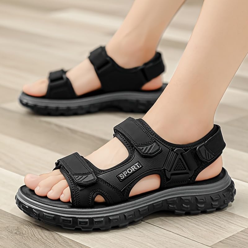 Men's Solid Color Open Toe Breathable Sandals, Comfy Non Slip Casual Durable Beach Water Shoes For Men's Outdoor Activities2