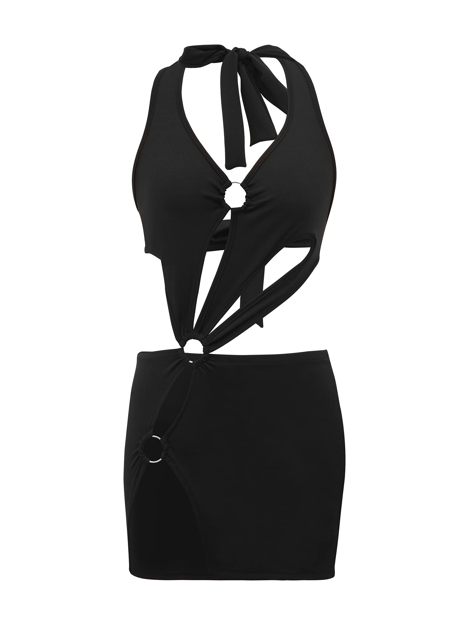 LIORAITIIN Womens Sexy Sleeveless Halter Neck Tie Dye Print Cut Out Dress V Neck Graphic Print Hollow Out Mini Dress