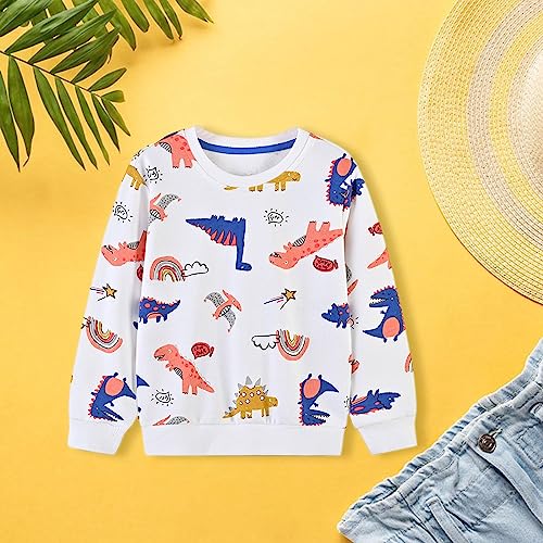Moletom infantil de algodão macio, quente, gola redonda, desenho de dinossauro, manga comprida para