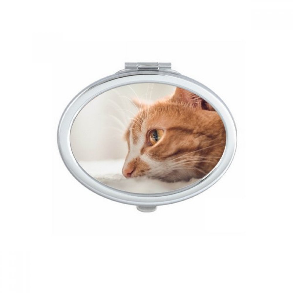 Miroir ovale de maquillage compact double face avec illustration chat mignon