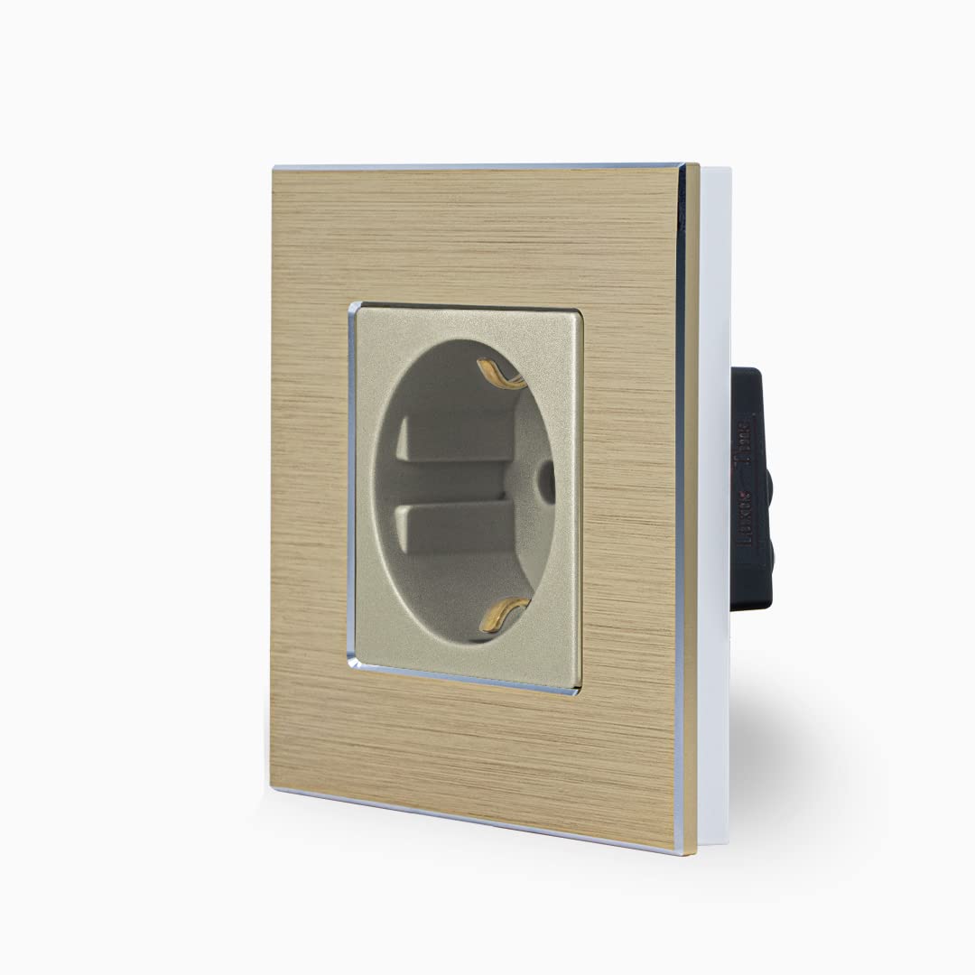Presa Elettrica Da Incasso Oro Con Telaio In Alluminio | 1 Posto Con Protezione Bambini, Pannello In Vetro Kristall - 4