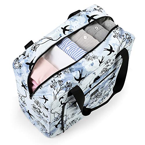 Gonex Travel Duffel Bag, Foldable Small Duffle Carry on Luggage Personal Item Bag Weekender Tote Bags Overnight Hospital Bag for Women Girls 30L Swallow