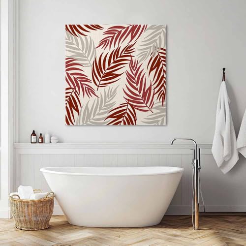Coastal Burgundy Leaves Square Canvas Wall Art - Framed Wall