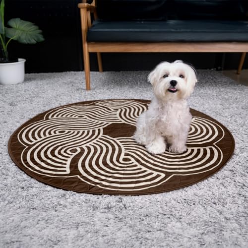 Image of Paw Inspired Round Designer Dog Pads, Brown, 36 inch Size, 2 Pack | Premium Washable Pee Pads, Reusable Puppy Pads, Waterproof Mat, Leakproof, Non-Slip Liner for Potty Training, Whelping