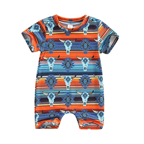 Image of Muasaaluxi Western Baby Girl Boy Clothes Short Sleeve Cow Print Romper One Piece Bodysuit Shorts Summer Outfit