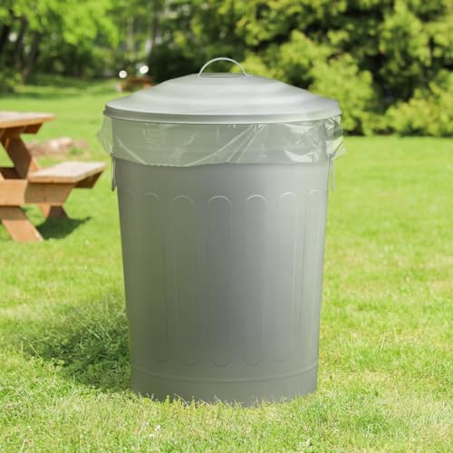 Image of Plexon 13 Gallon Metal Trash Can with Lid Outdoor Vintage Trash Can Steel Retro Garbage Can for Kitchen Farmhouse Rustic Bird Seed Storage Pet Food Cute Bucket, Gray 6 Pack