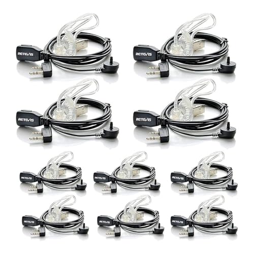Retevis Case of 10 Walkie Talkie Earpiece with Mic Comfortable Acoustic Tube for RT22 RT21 RT68 H777 RT86 Compatible with Pxton Baofeng BF-888S Kenwood walkie talkies Surveillance Headset