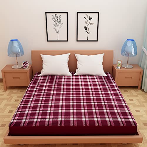 Image of Dream Care Waterproof Fitted Terry Cloth Printed Mattress Protector for King Size Bed with Elastic Strap - 78 inchX48 inch, Purple