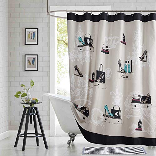 Bestripes Fabric Shower Curtain, Black Beige Tan High-Heels Handbag Printed Cloth Shower Curtains For Bathroom, Fashion Modern Decorative Bathroom Curtains, 72" W X 72" H #TOP19