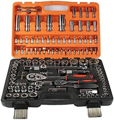 Mechanics Tool Set 1/4" and 1/2" Drive Master Impact Socket Set, SAE and Metric, Deep and Shallow Sockets With ratchet, multi-functional slide bar, hexagonal wrench, batch head kit, E-socket - 108PCS