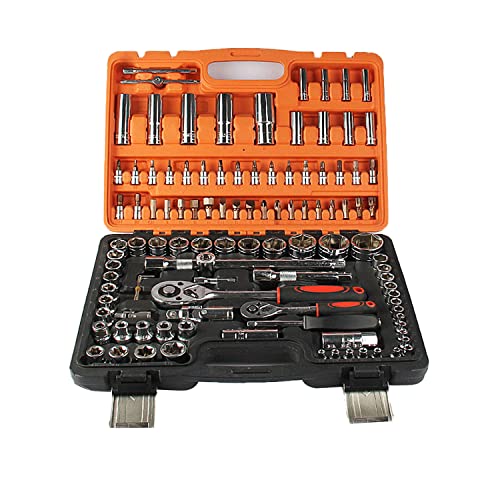 Mechanics Tool Set 1/4" And 1/2" Drive Master Impact Socket Set, Sae And Metric, Deep And Shallow Sockets With Ratchet, Multi-Functional Slide Bar, Hexagonal Wrench, Batch Head Kit, E-Socket - 108Pcs #TOP30