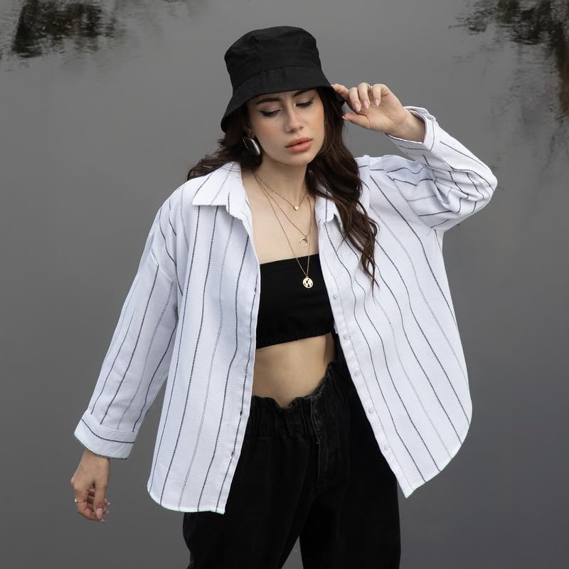 Image of PINACOLADA Women's Solid Oversized Shirt for Casual Wear | Spread Collar | Long Sleeve | Button Closure | Oversized Shirt Crafted with Comfort Fit for Everyday Wear