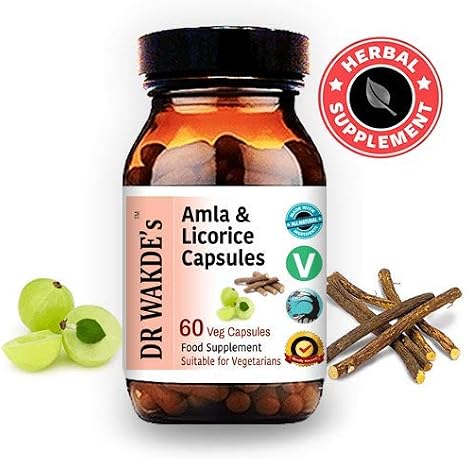 DR WAKDE's Amla & Licorice Capsules (60 Veg Caps, for Acid Indigestion, Ayurvedic Supplement, Vegan, Herbal, All Natural, Made in UK)