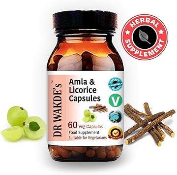 DR WAKDE's Amla & Licorice Capsules (60 Veg Caps, for Acid Indigestion, Ayurvedic Supplement, Vegan, Herbal, All Natural, Made in UK)