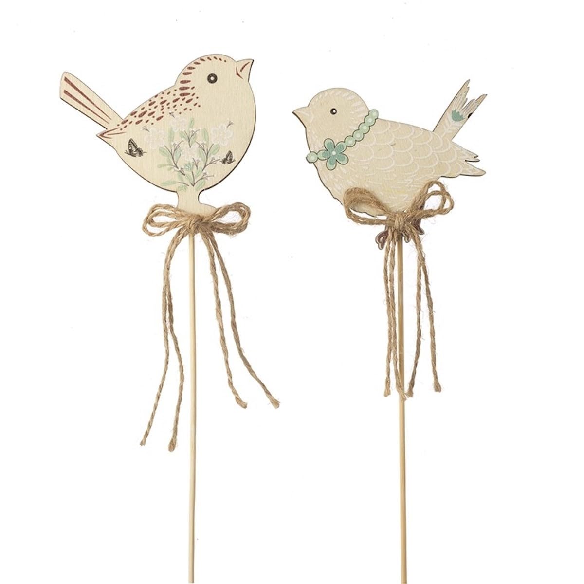 Heaven Sends Set of 2 Rustic Wooden Bird Stake Garden Decorations