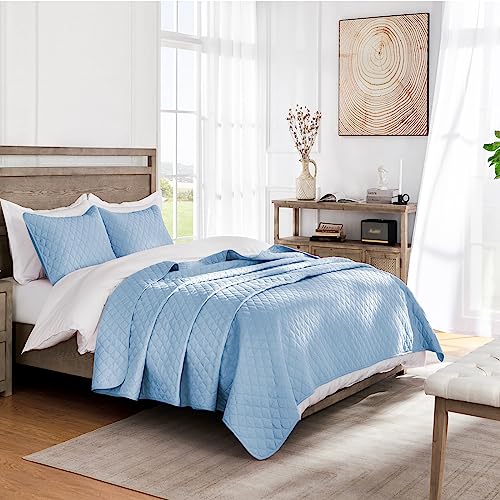 Exclusivo Mezcla Reversible Twin Quilt Bedding Set with Pillow Sham, Lightweight Quilts Twin Size, Soft Bedspreads Bed Coverlets for All Seasons - (Sky Blue, 68"x88")