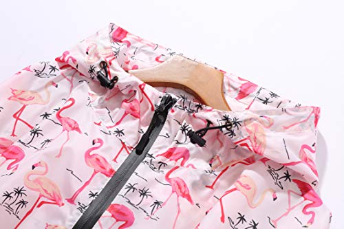 Freesmily Damen Regen Poncho stilvolle wasserdichte Regenmantel mit Kapuze Reißverschluss (Rosa Flamingo)