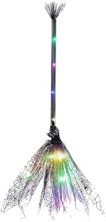 ハロウィン 魔女のほうき LEDライト付き 魔女のほうき コスプレ 小道具 コスチューム アクセサリー 子供 大人 ハロウィン 装飾 ハロウィン 魔女のほうき (ブラック_ A)