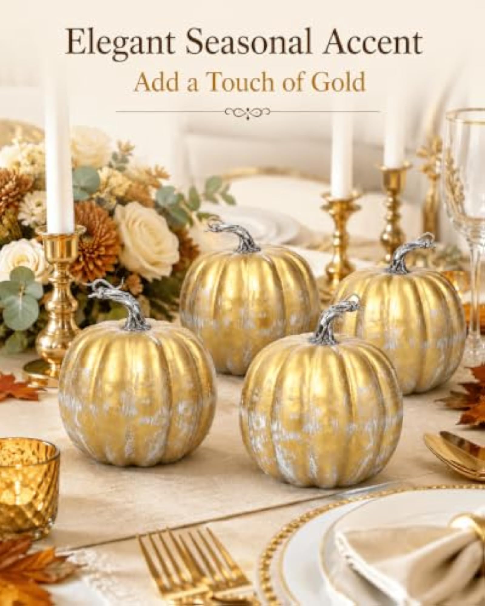 6 Inch Mid Gold Plastic Pumpkins for Fall Decor, 4PCS