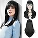 Kalyss Yaki Synthetic Women's Wig With Hair Bangs Centre Parting Long Straight Heat Resistant Synthetic Hair wig for Women (black)
