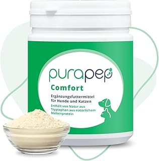 purapep Comfort Pulver – Lindert Stress, Angst & Aggression, fördert Entspannung. Natürliches Beruhigungsmittel für Hunde & Katzen + Tryptophan + B Vitaminen. Ideal für Silvester & Stressphasen. 280g product image