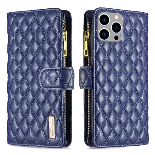 Étui portefeuille iPhone 17 Pro Max bleu housse rabat cuir grille fermeture éclair
