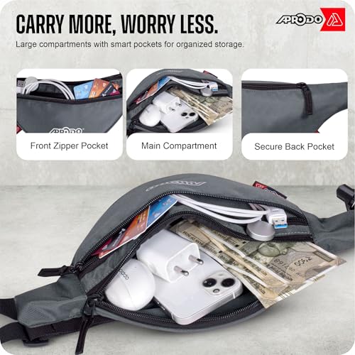 Image of Aprodo Chest & Waist Bag for Men and Women, Hands-Free Fanny Pack Bumbag with 3 Zippered Pockets, Easy Carry Phone Wallet & Cards Beltbag for Sports, Travel, Jogging, Cycling and Workout (Grey)
