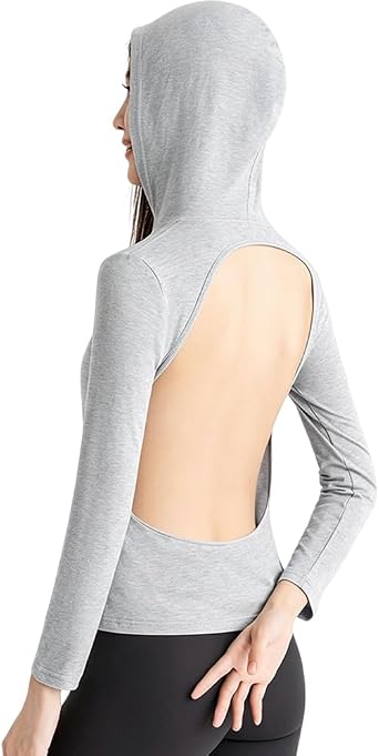 OULIGET Womens Open Back Sun Hoodie Shirts with Chest Pad,Sunbath Long Sleeve UV SPF T-Shirts,Lightweight Swimsuit Cover Up
