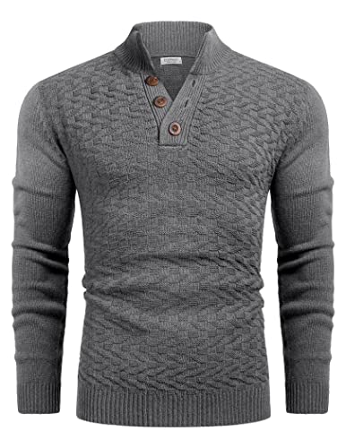 COOFANDY Men's Winter Sweaters High Neck Henley Sweater Turtleneck Classic Sweater with Buttons Regular Fit3
