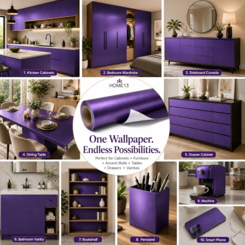 Image of HOME13 Purple Wallpaper Self Adhesive Removable Waterproof Wallpaper Bedroom Kitchen Shelf Liner Countertop Cabinet Wardrobe Peel & Stick Vinyl Wall Sticker(20x200 Inch)