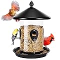 Kingsyard 4.5-Cups Large Metal Bird Feeders for Outdoors Hanging with 8 Ports, Tube Bird Feeder with Seed Tray, Weatherproof Chew Proof Roof for Cardinal Finch, Black