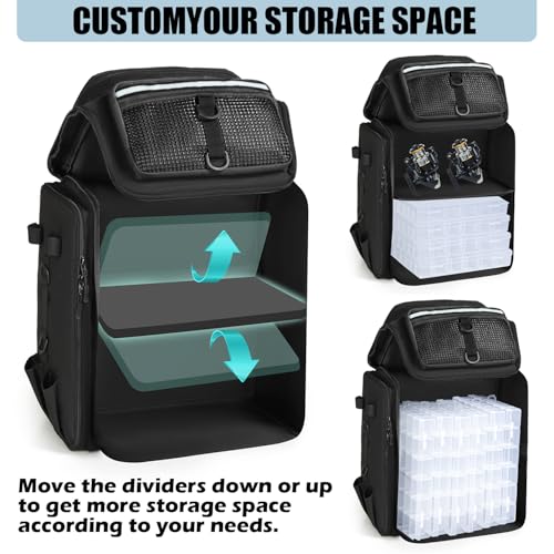 HAMBOLY Mochila de pesca com suportes de vara, mochila de 40 L para equipamentos de pesca, bolsa de