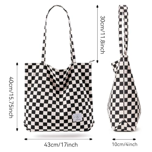 Image of KALIDI Women Corduroy Tote Bag Zipper Casual Tote's Handbag Big Capacity Shoulder Bag with Pockets