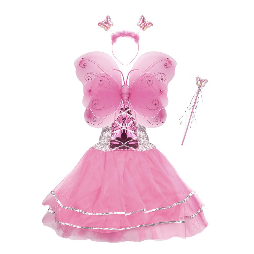 VOWOVGirls Dress Up Princess Fairy Costume Set with Dress, Wings, Wand and Headband for Children Ages 3-10