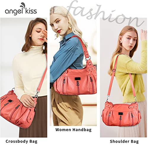 Image of Angel Kiss Large Purses and Handbags for Women Washed Faux Leather Crossbody Hobo Satchel Shoulder Handbag Tote Purse
