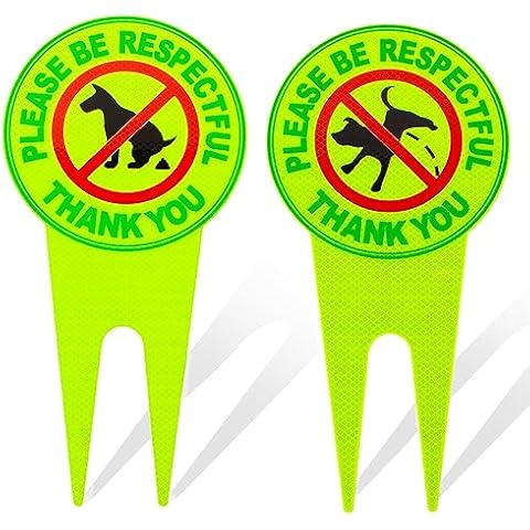 HEIOKEY Double Sided Honeycomb Reflective No Poop Dog Signs with Stake, 14.6" x 7.3" No Pooping Dog Sign, Please Be Respectful Sign - Stop Dogs Pooping or Peeing On Your Lawn Yard Sign (Yellow) Cover