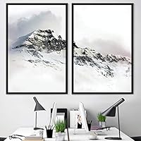 2 Piece Framed Canvas Wall Art Black and White Mountains Canvas Prints Home Artwork Decoration for Living Room,Bedroom - 16