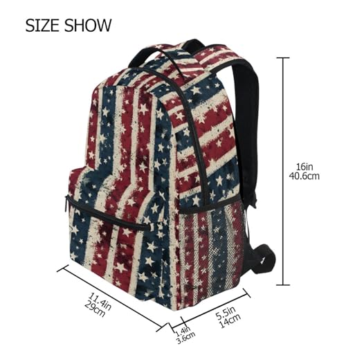 Retro Striped Star American Flag Backpack for School Boys Girls Adults Kids Bookbag Laptop Bag 15L4