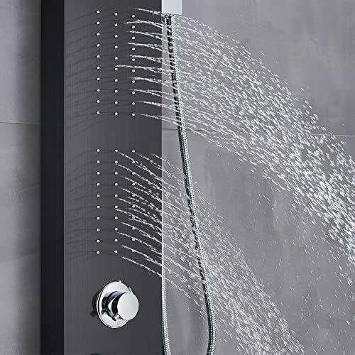 Sistema de Torre de Ducha en Acero Inoxidable con LED, Resistente al Agua y Boquillas de Masaje Tipo Cascada, Negro con Acabado Mate miniatura 6