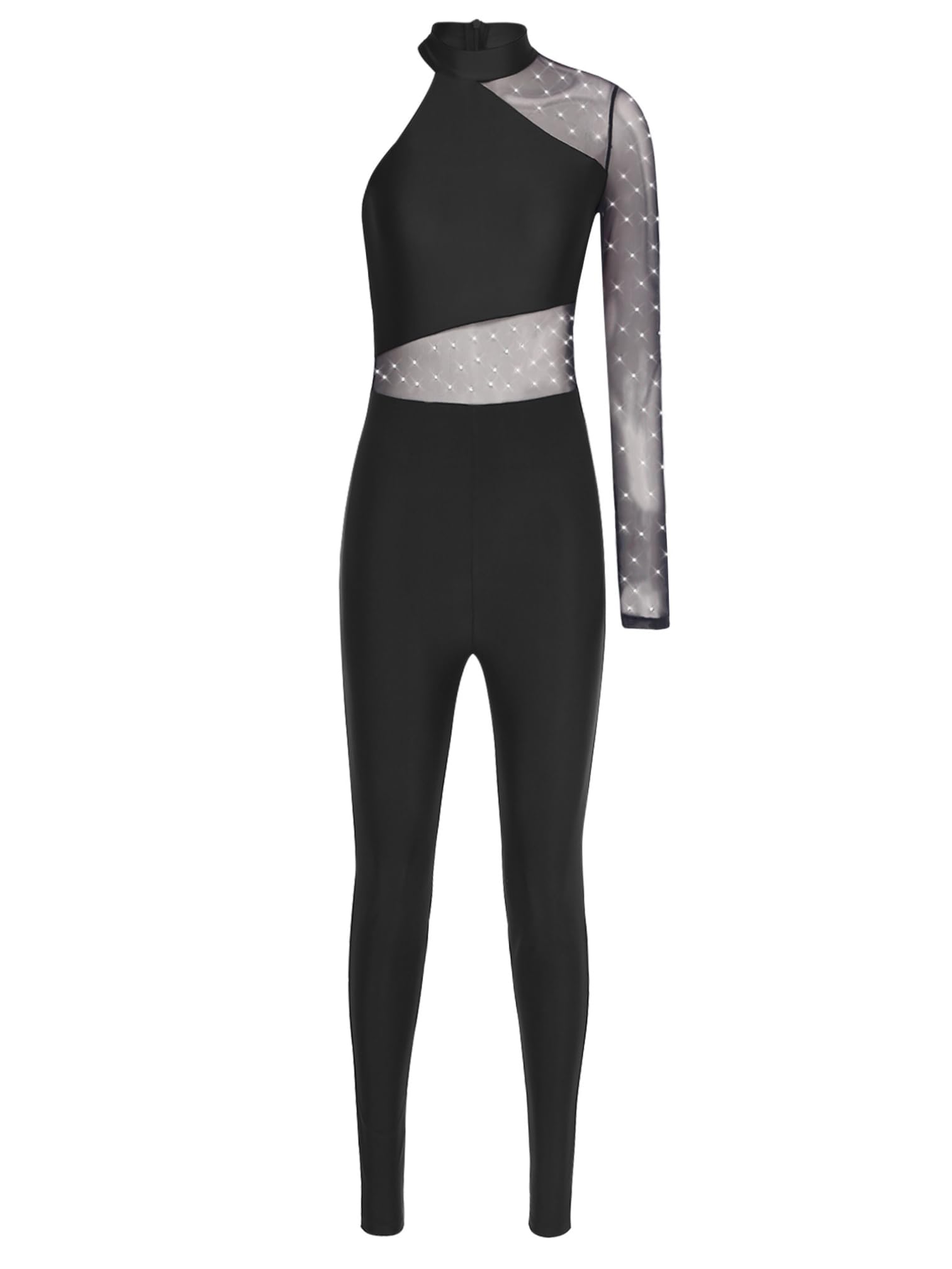 Agoky Maillot De Danza Ballet Mujer Mono De Manga Larga con Pedería Brillante Jumpsuit Deportivo Traje De Baile Competición