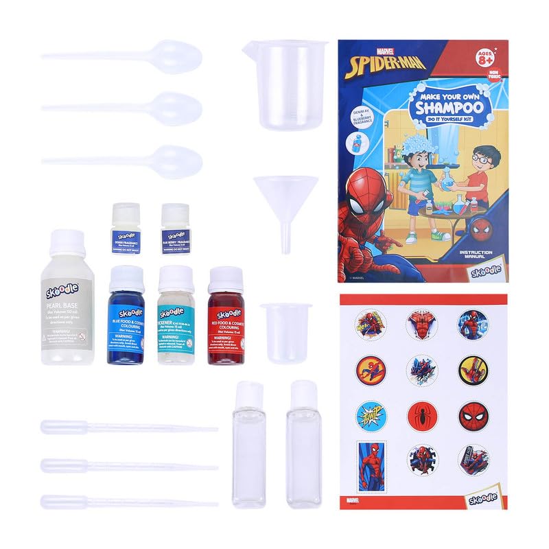 Image of Skoodle Spiderman - Make Your Own Fresh Shampoo, Educational DIY Activity Toy Kit for Ages 8+, Creative Learning Games for Growing Children