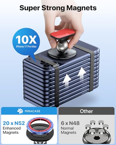 Image of miracase for MagSafe Car Mount【Strong Magnets】 Magnetic Phone Holder for Dashboard,360 Adjustable Car Phone Holder, Compatible with Garmin GPS iPhone Android and All Smartphones, Black