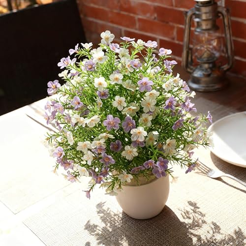 Fausses fleurs avec piquet au sol, structure résistante violet blanc - 3