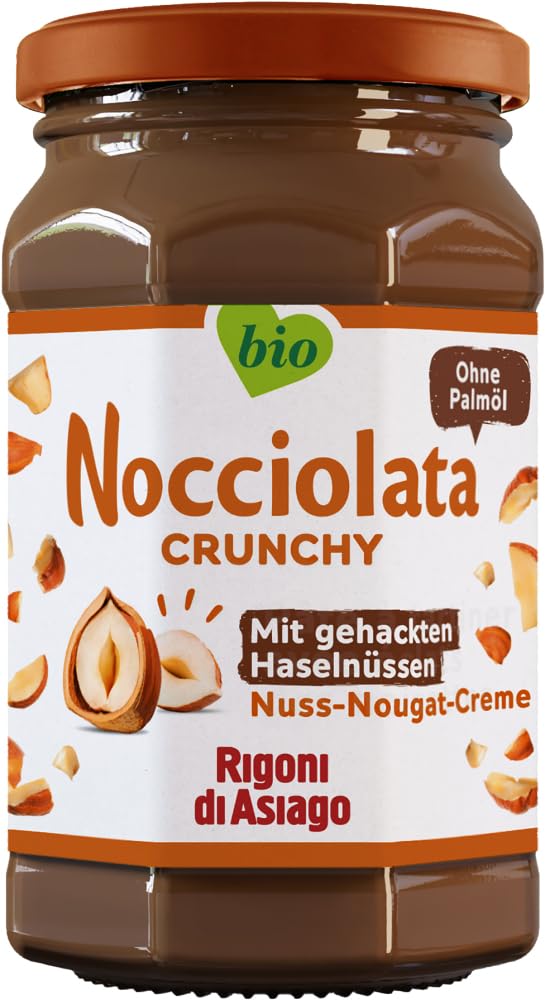 Rigoni di Asiago Nocciolata - Crunchy, 1x 250g, Haselnusscreme ohne Palmöl, Nuss Nougat Creme ohne Palmöl, Leckerer Brotaufstrich