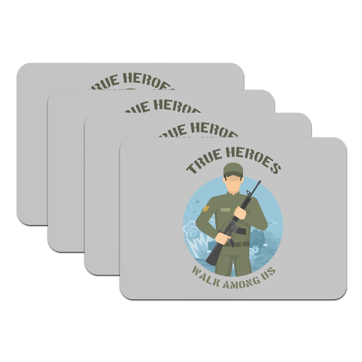 Sets de table gris True Heroes Military Job - Lot de 4 grands formats caoutchouc 39,5x28,5 cm