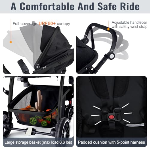 image for Hagaday Baby Stroller, 2-in-1 Reversible Toddler Seat with Lie-Flat Mo