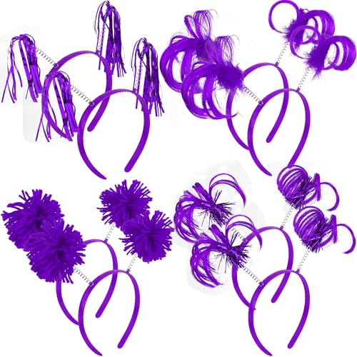 COCIDE 8Pcs Pom Pom Headbands Party Headbands Tinsel Wrapped Ponytails Headbopper Headwear for Birthday Festival (Purple, One size)