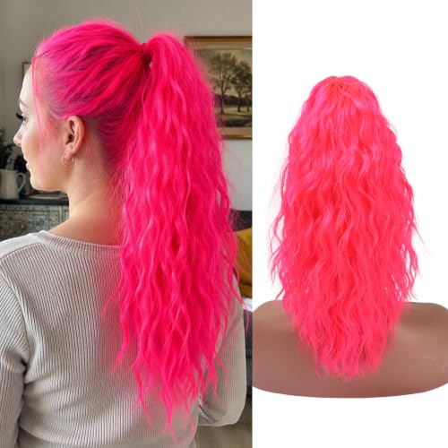 Image of Claw Clip Ponytail Extension 16In Long Wavy Curly Hair,Pink 2