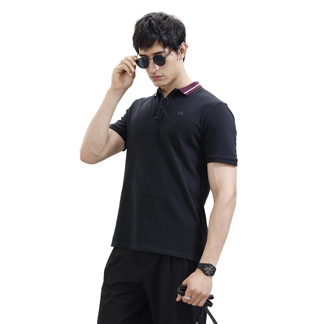 Men's Cotton-Blend Polo T-Shirt | Solid Style with Contrast Collar | Slim Fit